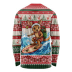 Aussie Wallaby Santa Surf Christmas Long Sleeve Shirt Festive Knitted Pattern Inspired