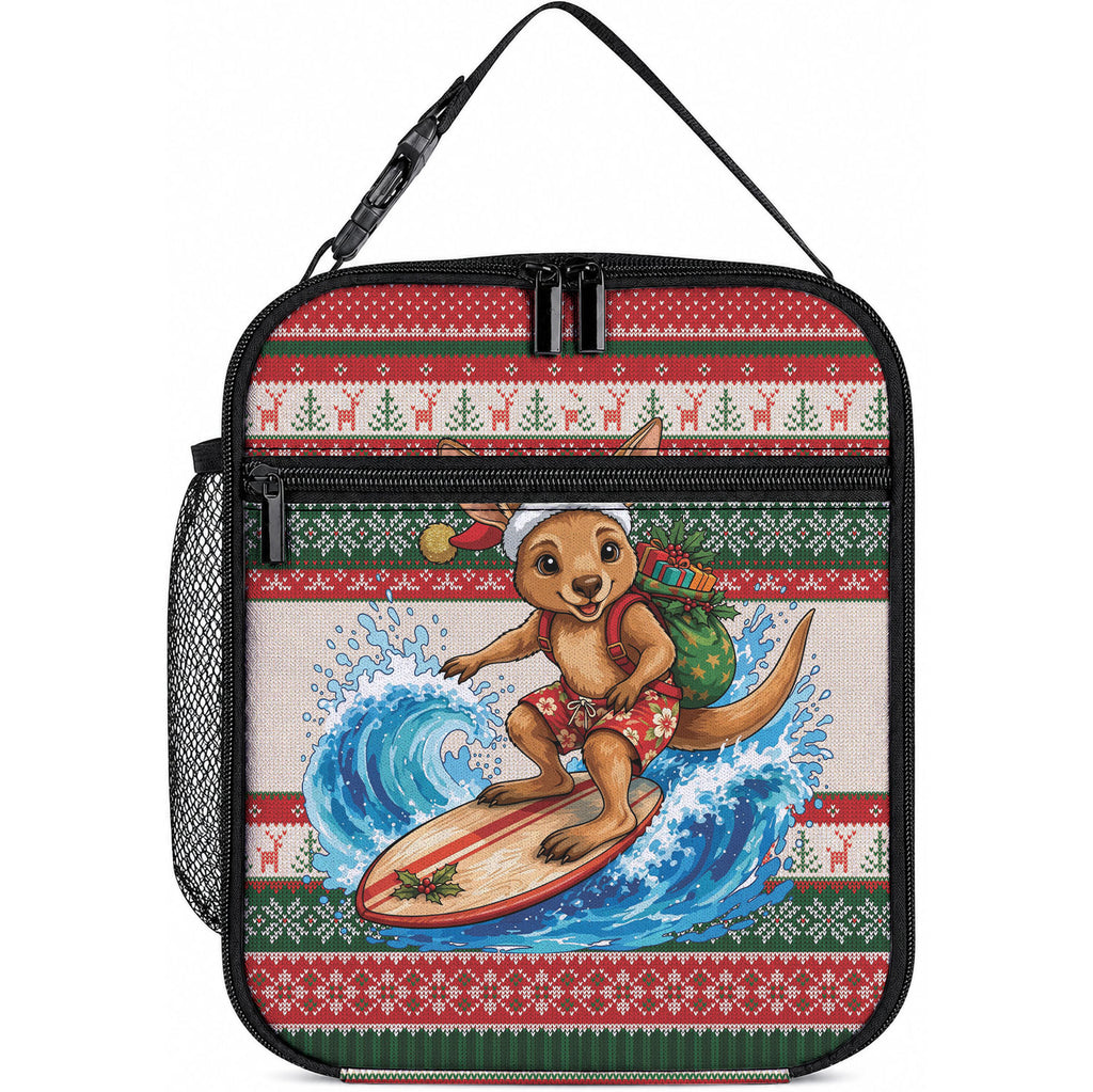 Aussie Wallaby Santa Surf Christmas Lunch Bag Festive Knitted Pattern Inspired
