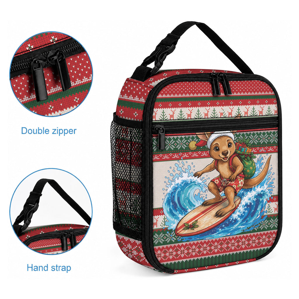 Aussie Wallaby Santa Surf Christmas Lunch Bag Festive Knitted Pattern Inspired