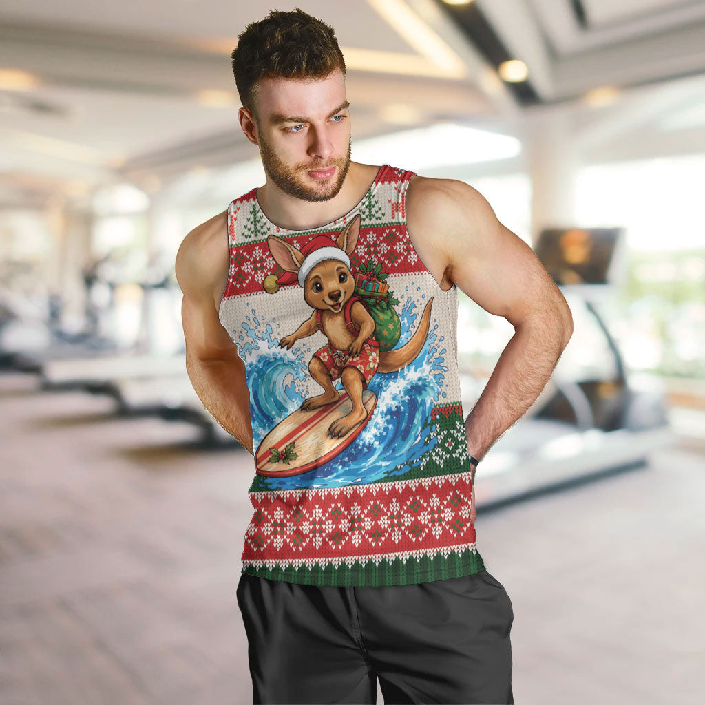 Aussie Wallaby Santa Surf Christmas Men Tank Top Festive Knitted Pattern Inspired