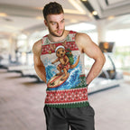 Aussie Wallaby Santa Surf Christmas Men Tank Top Festive Knitted Pattern Inspired