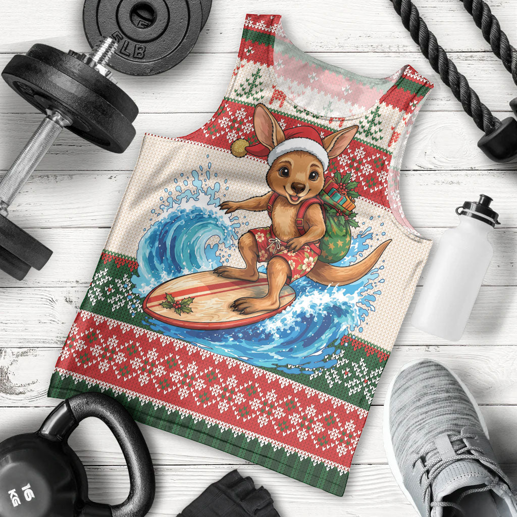Aussie Wallaby Santa Surf Christmas Men Tank Top Festive Knitted Pattern Inspired