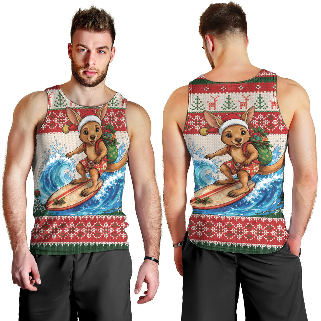Aussie Wallaby Santa Surf Christmas Men Tank Top Festive Knitted Pattern Inspired