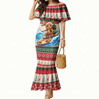 Aussie Wallaby Santa Surf Christmas Mermaid Dress Festive Knitted Pattern Inspired