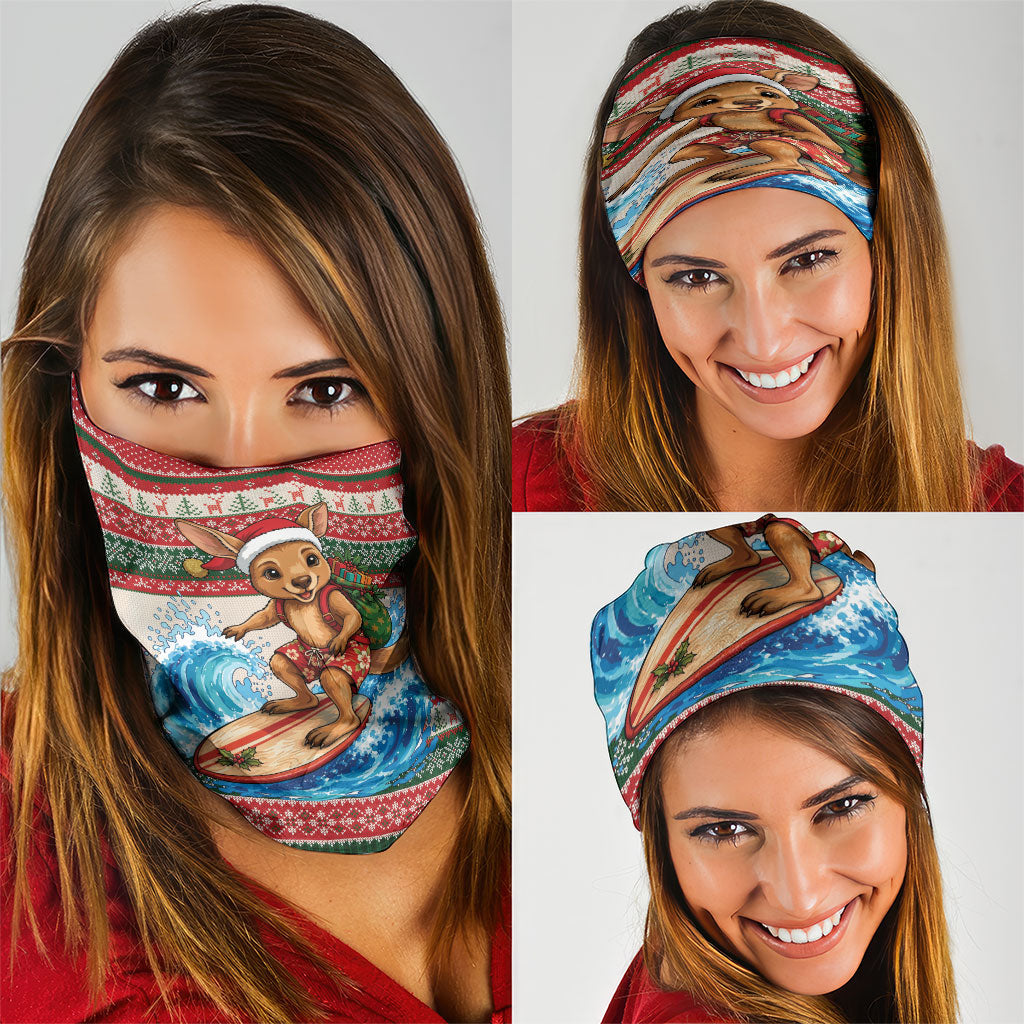 Aussie Wallaby Santa Surf Christmas Neck Gaiter Festive Knitted Pattern Inspired