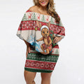 Aussie Wallaby Santa Surf Christmas Off Shoulder Short Dress Festive Knitted Pattern Inspired