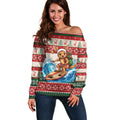 Aussie Wallaby Santa Surf Christmas Off Shoulder Sweater Festive Knitted Pattern Inspired