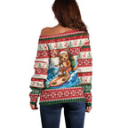 Aussie Wallaby Santa Surf Christmas Off Shoulder Sweater Festive Knitted Pattern Inspired
