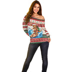 Aussie Wallaby Santa Surf Christmas Off Shoulder Sweater Festive Knitted Pattern Inspired