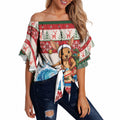 Aussie Wallaby Santa Surf Christmas Off Shoulder Wrap Waist Top Festive Knitted Pattern Inspired