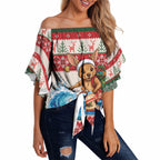 Aussie Wallaby Santa Surf Christmas Off Shoulder Wrap Waist Top Festive Knitted Pattern Inspired