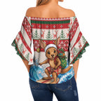 Aussie Wallaby Santa Surf Christmas Off Shoulder Wrap Waist Top Festive Knitted Pattern Inspired