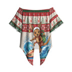 Aussie Wallaby Santa Surf Christmas Off Shoulder Wrap Waist Top Festive Knitted Pattern Inspired