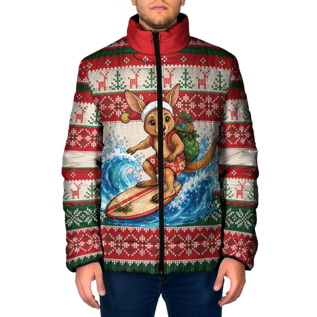Aussie Wallaby Santa Surf Christmas Padded Jacket Festive Knitted Pattern Inspired