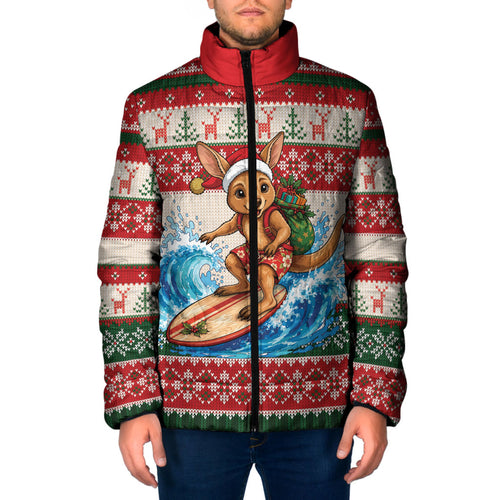 Aussie Wallaby Santa Surf Christmas Padded Jacket Festive Knitted Pattern Inspired