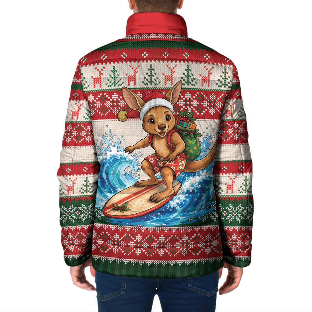 Aussie Wallaby Santa Surf Christmas Padded Jacket Festive Knitted Pattern Inspired