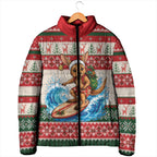 Aussie Wallaby Santa Surf Christmas Padded Jacket Festive Knitted Pattern Inspired
