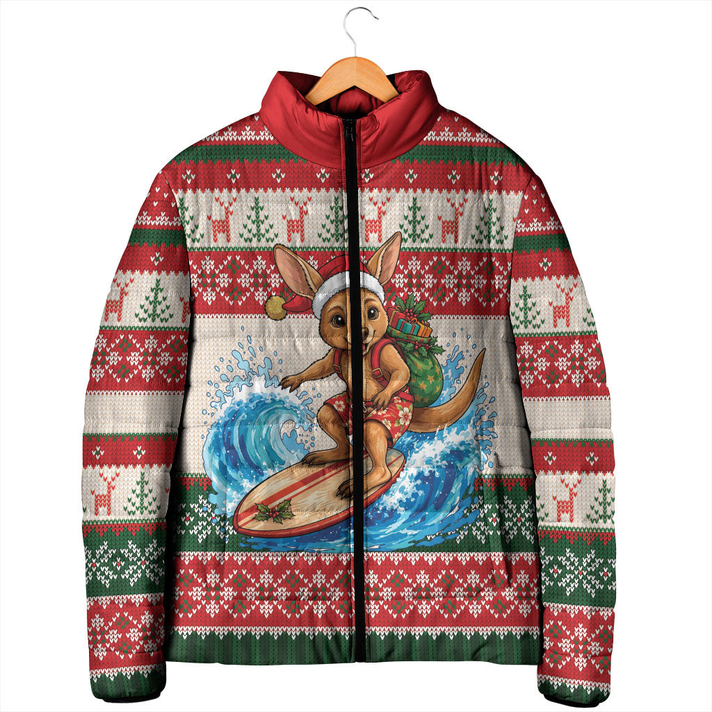 Aussie Wallaby Santa Surf Christmas Padded Jacket Festive Knitted Pattern Inspired