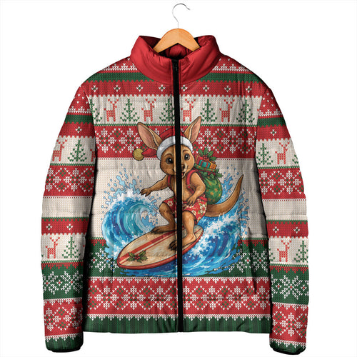 Aussie Wallaby Santa Surf Christmas Padded Jacket Festive Knitted Pattern Inspired