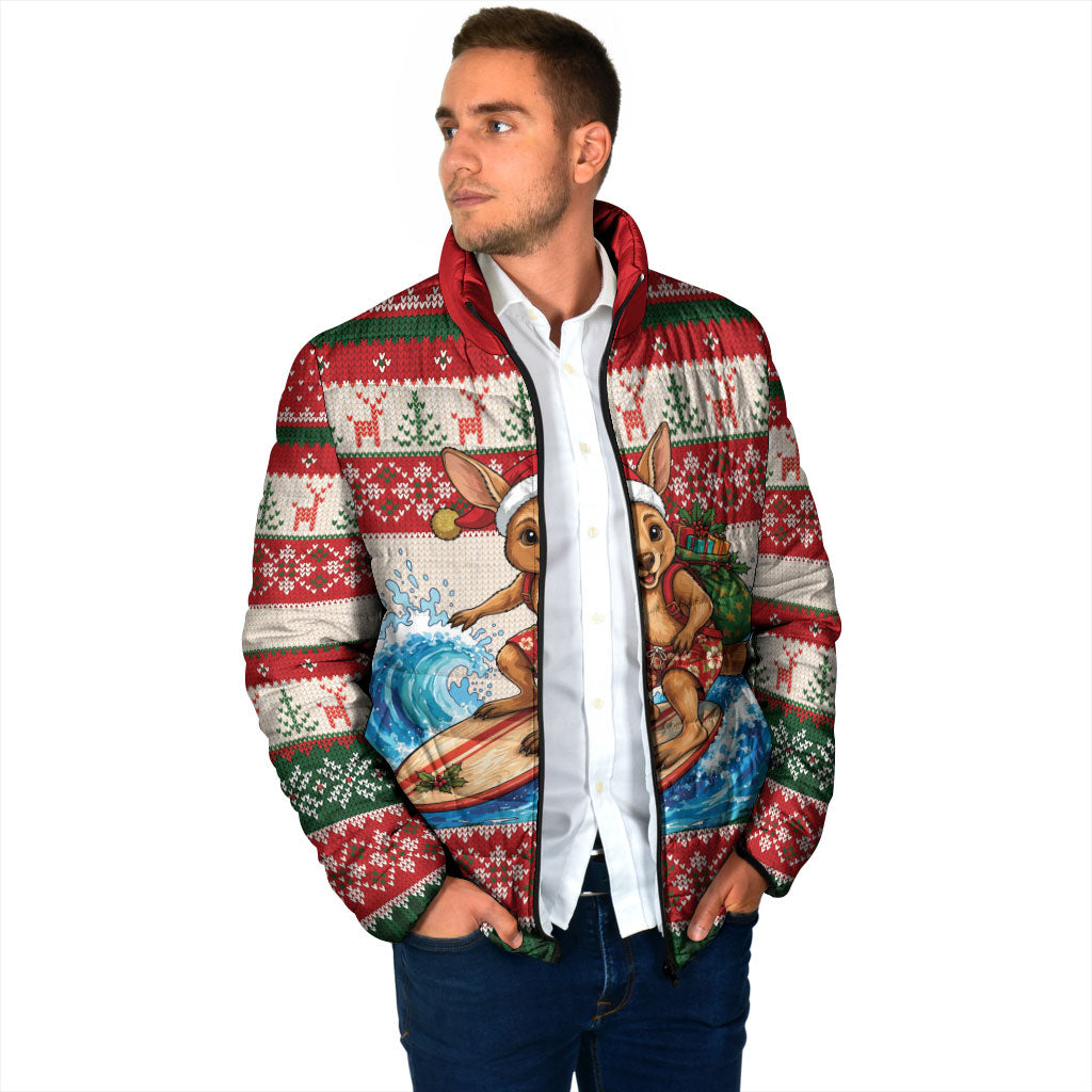 Aussie Wallaby Santa Surf Christmas Padded Jacket Festive Knitted Pattern Inspired
