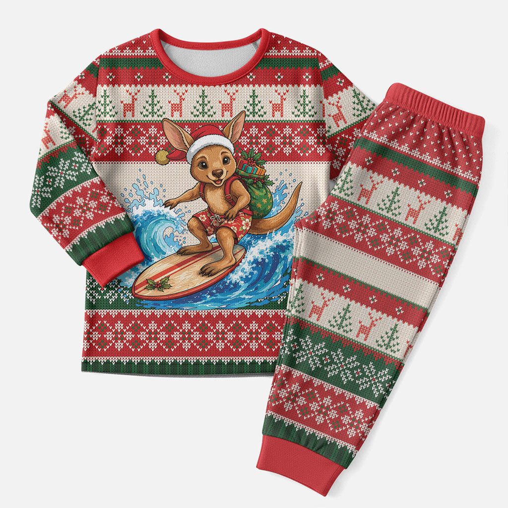Aussie Wallaby Santa Surf Christmas Pajama Set Festive Knitted Pattern Inspired