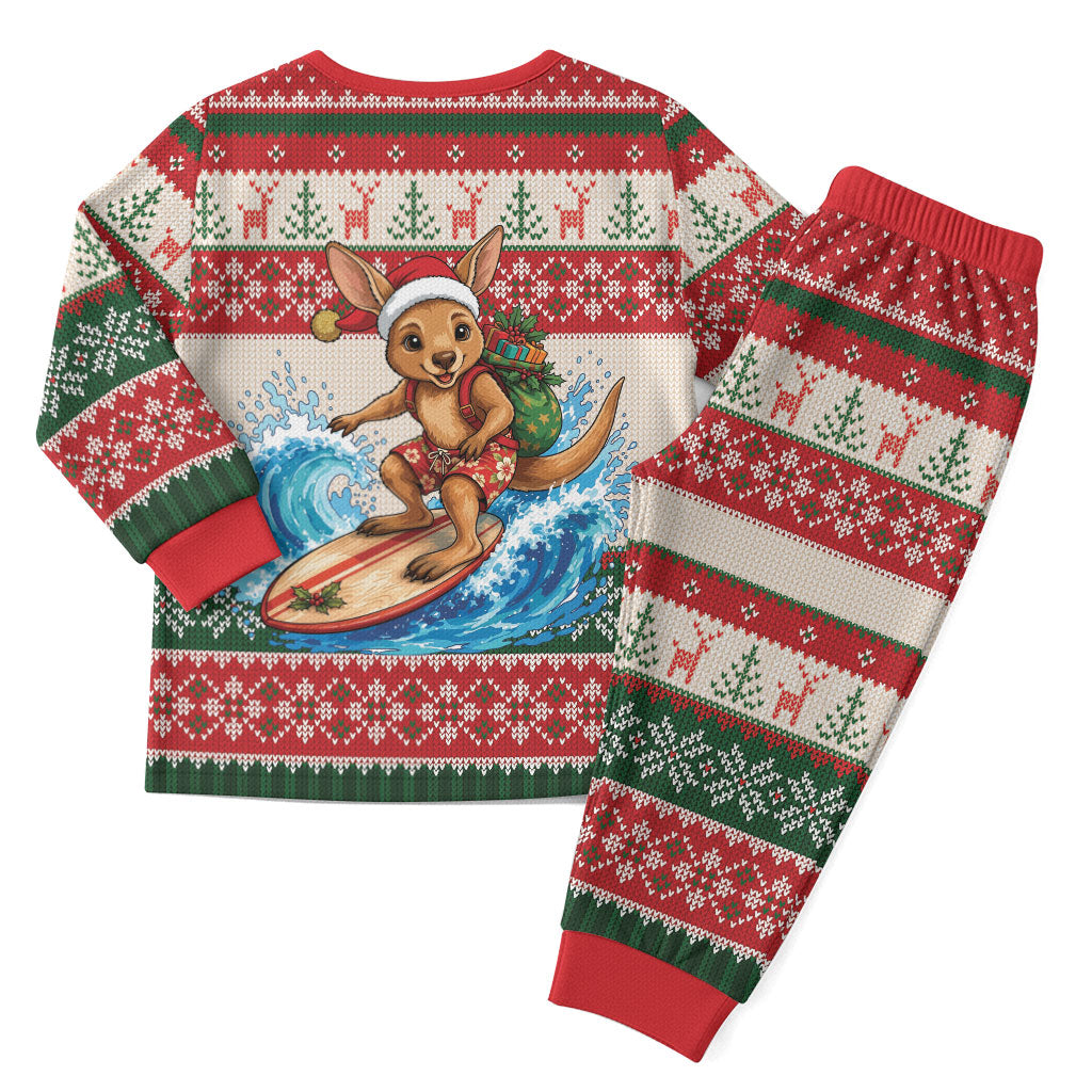 Aussie Wallaby Santa Surf Christmas Pajama Set Festive Knitted Pattern Inspired