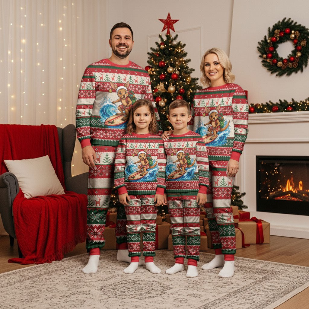 Aussie Wallaby Santa Surf Christmas Pajama Set Festive Knitted Pattern Inspired