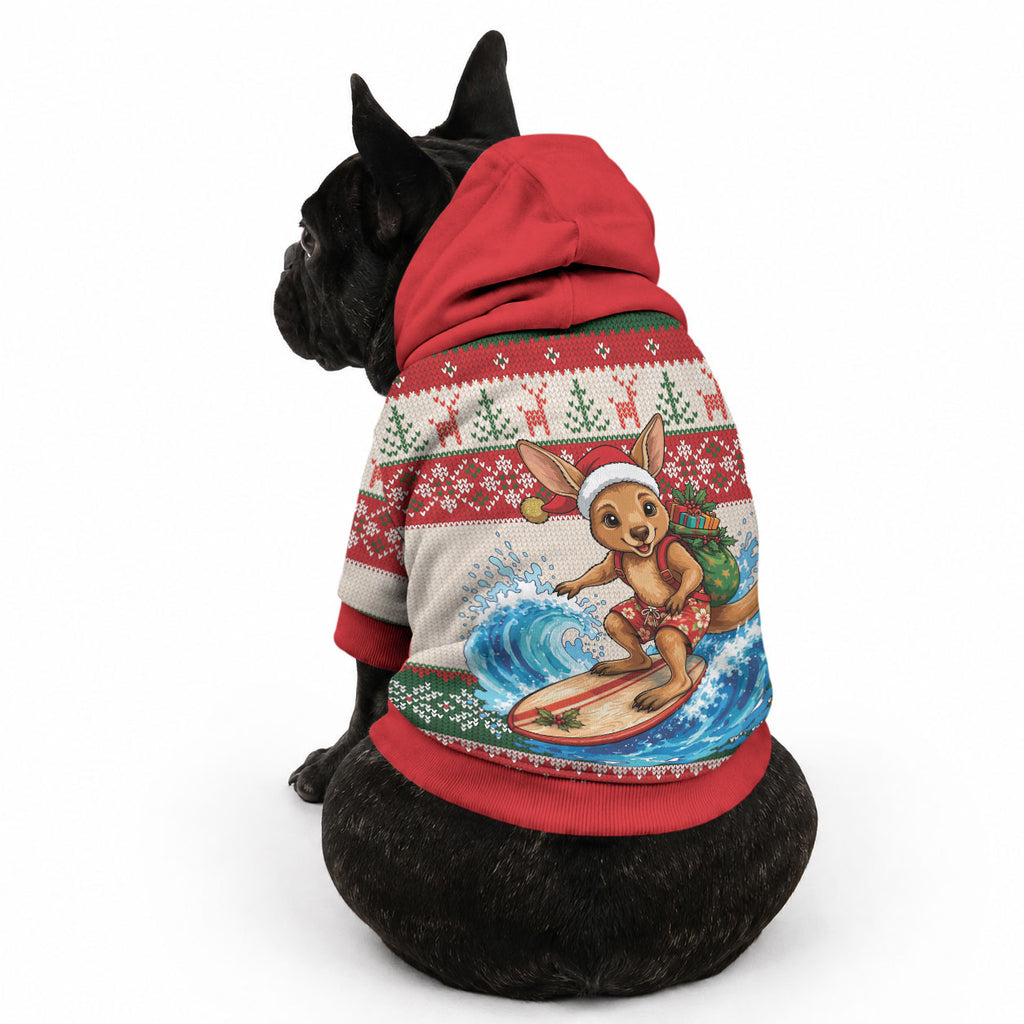 Aussie Wallaby Santa Surf Christmas Pet Hoodie Festive Knitted Pattern Inspired