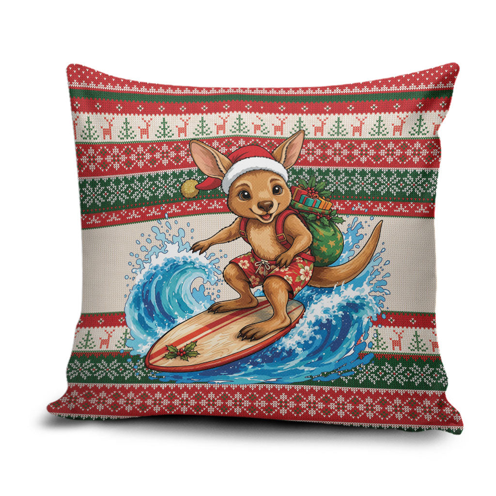Aussie Wallaby Santa Surf Christmas Pillow Cover Festive Knitted Pattern Inspired