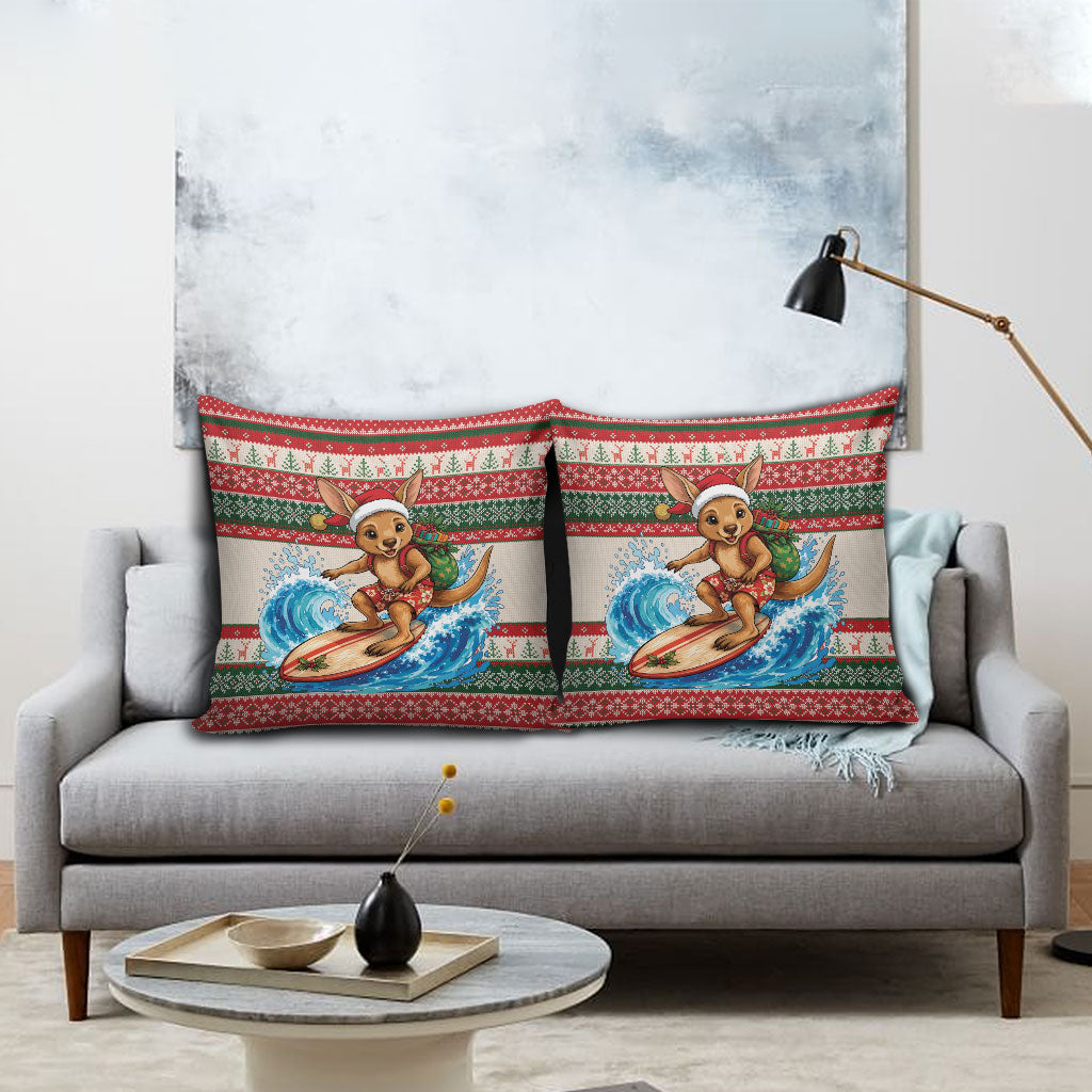 Aussie Wallaby Santa Surf Christmas Pillow Cover Festive Knitted Pattern Inspired