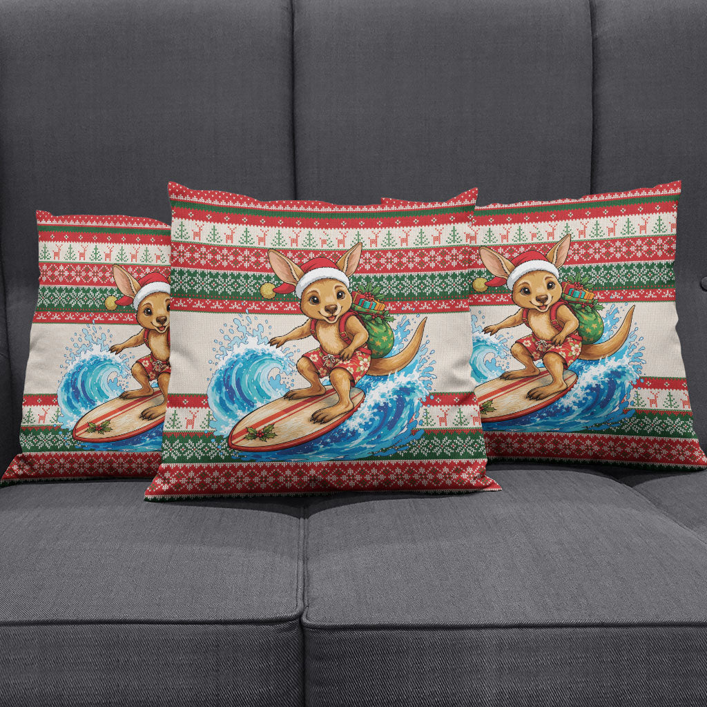 Aussie Wallaby Santa Surf Christmas Pillow Cover Festive Knitted Pattern Inspired