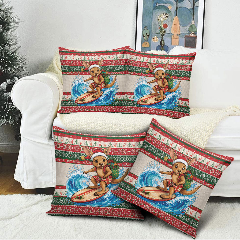 Aussie Wallaby Santa Surf Christmas Pillow Cover Festive Knitted Pattern Inspired