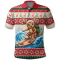 Aussie Wallaby Santa Surf Christmas Polo Shirt Festive Knitted Pattern Inspired