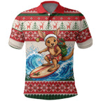 Aussie Wallaby Santa Surf Christmas Polo Shirt Festive Knitted Pattern Inspired
