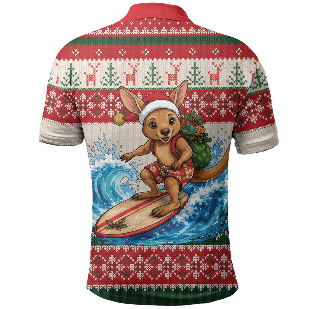 Aussie Wallaby Santa Surf Christmas Polo Shirt Festive Knitted Pattern Inspired