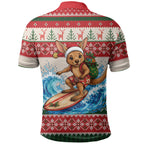 Aussie Wallaby Santa Surf Christmas Polo Shirt Festive Knitted Pattern Inspired