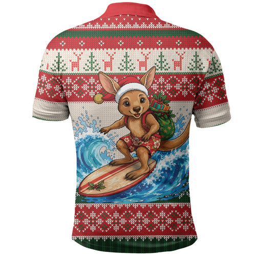 Aussie Wallaby Santa Surf Christmas Polo Shirt Festive Knitted Pattern Inspired
