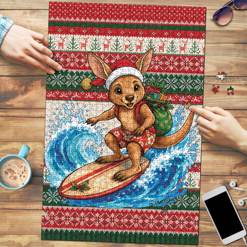 Aussie Wallaby Santa Surf Christmas Puzzle Festive Knitted Pattern Inspired