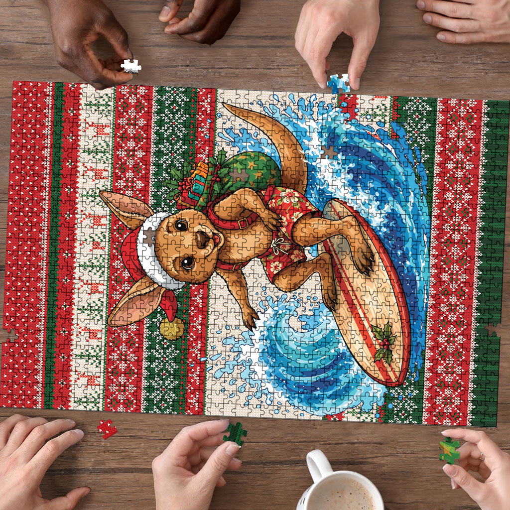 Aussie Wallaby Santa Surf Christmas Puzzle Festive Knitted Pattern Inspired