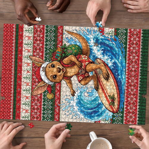 Aussie Wallaby Santa Surf Christmas Puzzle Festive Knitted Pattern Inspired