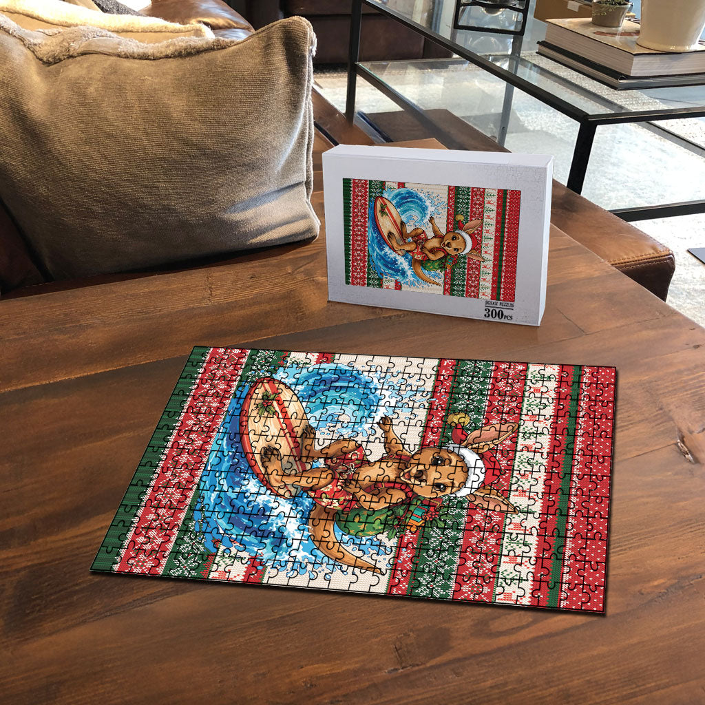 Aussie Wallaby Santa Surf Christmas Puzzle Festive Knitted Pattern Inspired