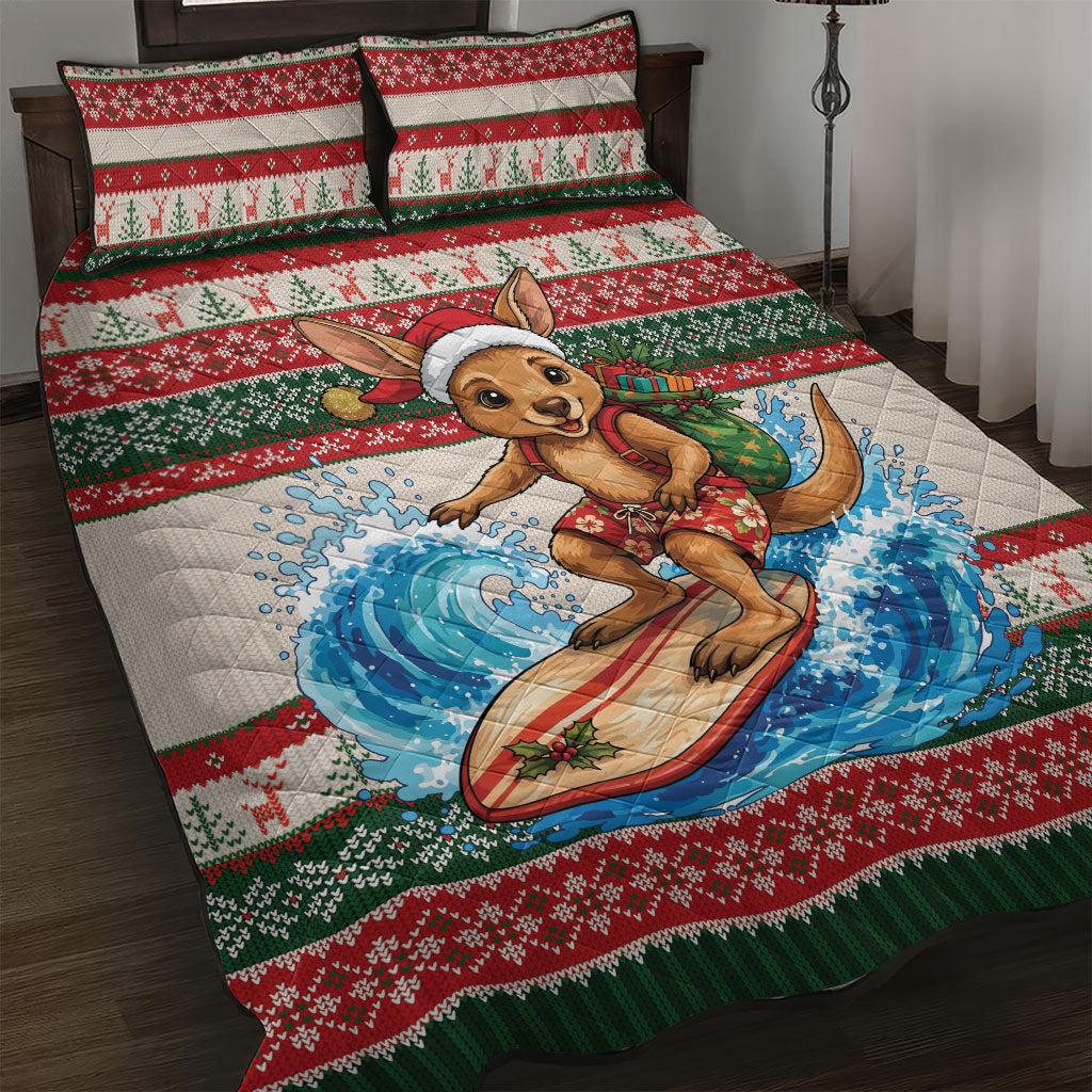 Aussie Wallaby Santa Surf Christmas Quilt Bed Set Festive Knitted Pattern Inspired