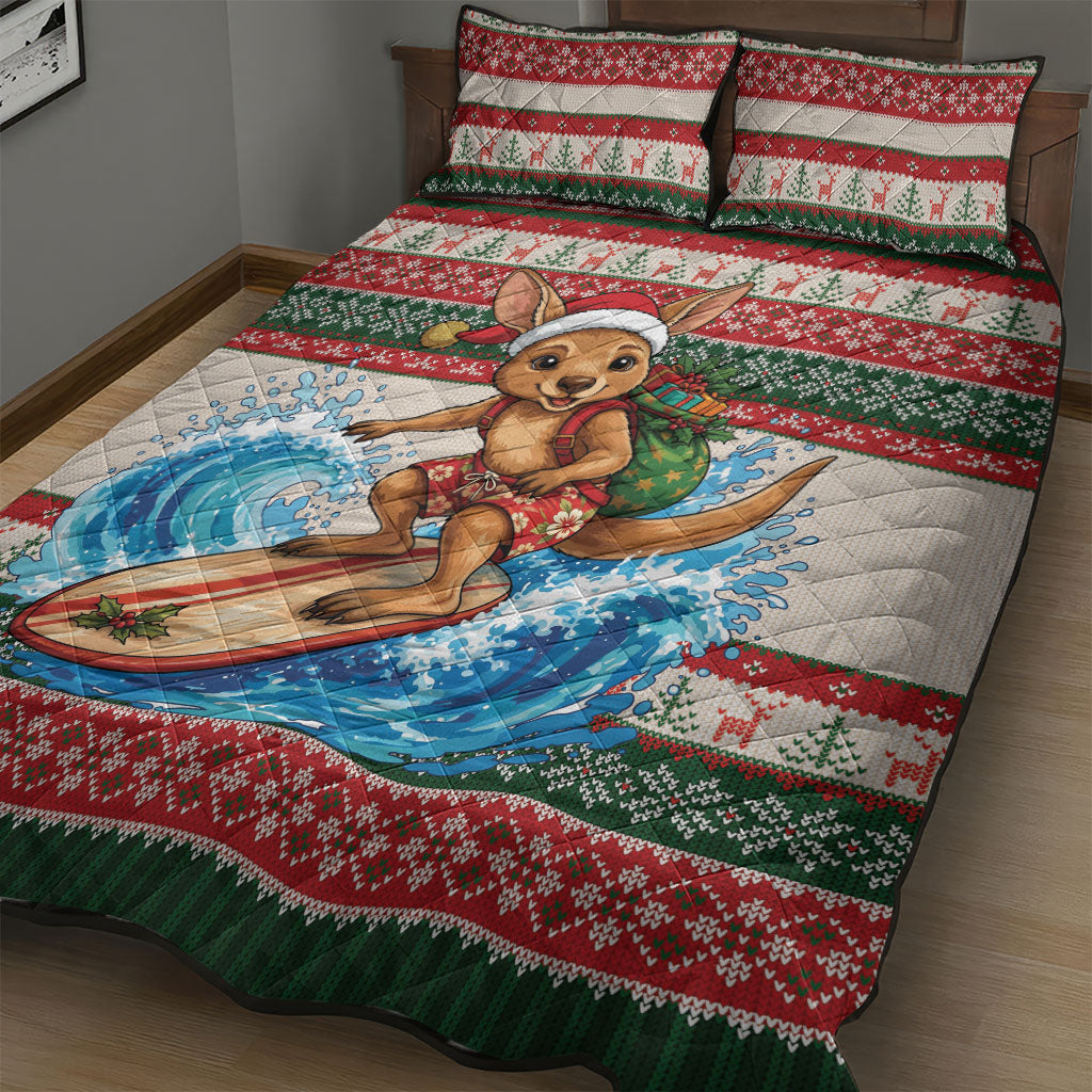 Aussie Wallaby Santa Surf Christmas Quilt Bed Set Festive Knitted Pattern Inspired