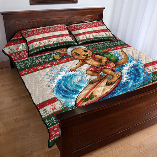 Aussie Wallaby Santa Surf Christmas Quilt Bed Set Festive Knitted Pattern Inspired