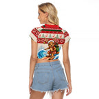 Aussie Wallaby Santa Surf Christmas Raglan Cropped T Shirt Festive Knitted Pattern Inspired