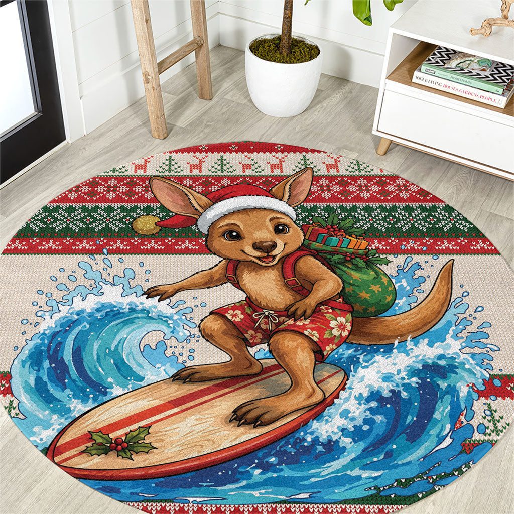 Aussie Wallaby Santa Surf Christmas Round Carpet Festive Knitted Pattern Inspired