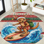 Aussie Wallaby Santa Surf Christmas Round Carpet Festive Knitted Pattern Inspired