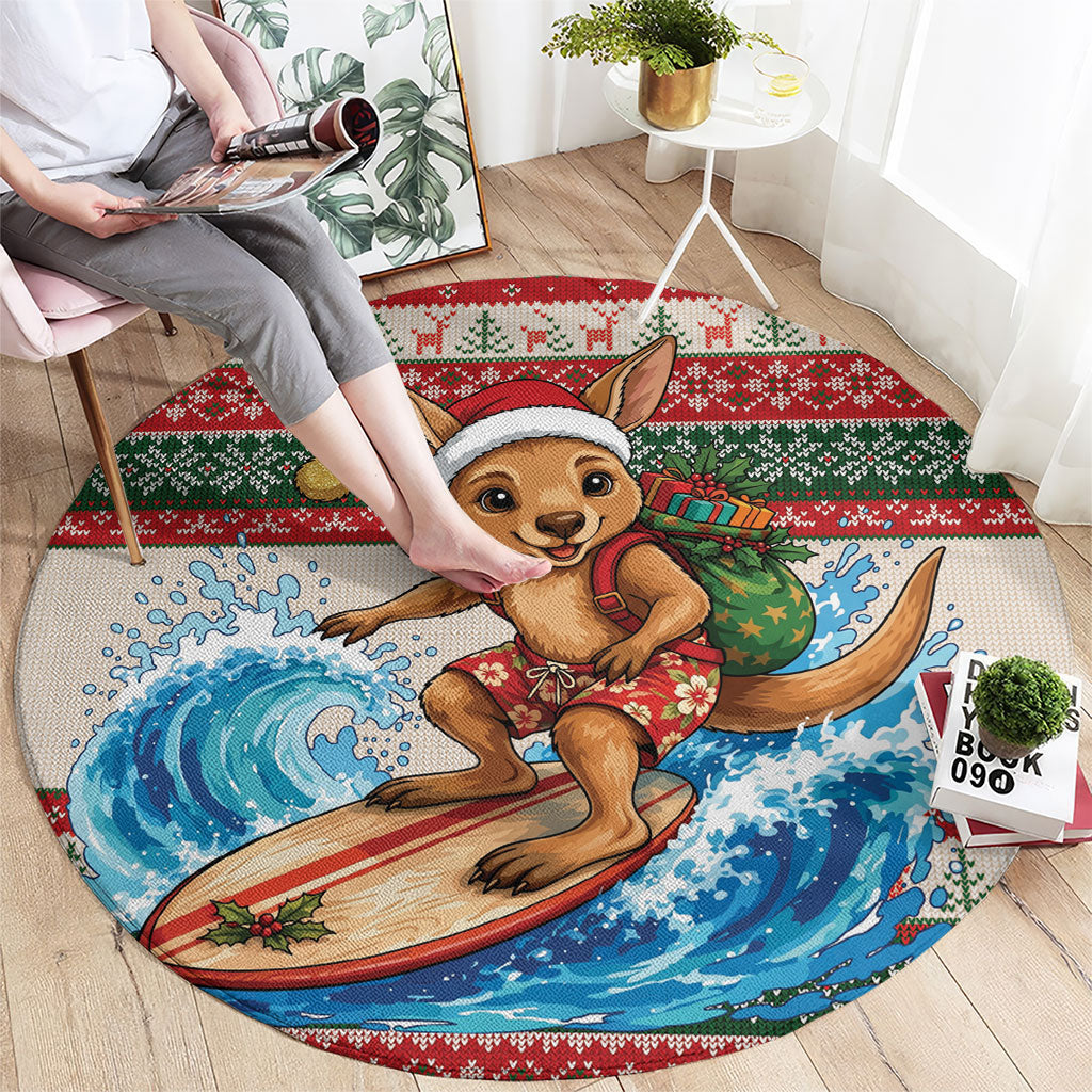 Aussie Wallaby Santa Surf Christmas Round Carpet Festive Knitted Pattern Inspired