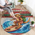 Aussie Wallaby Santa Surf Christmas Round Carpet Festive Knitted Pattern Inspired