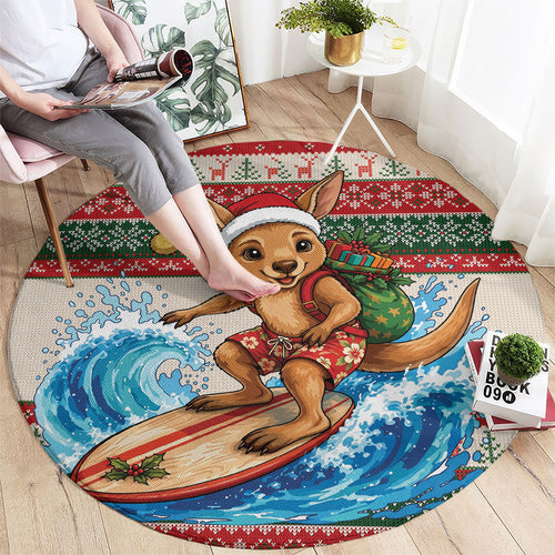 Aussie Wallaby Santa Surf Christmas Round Carpet Festive Knitted Pattern Inspired